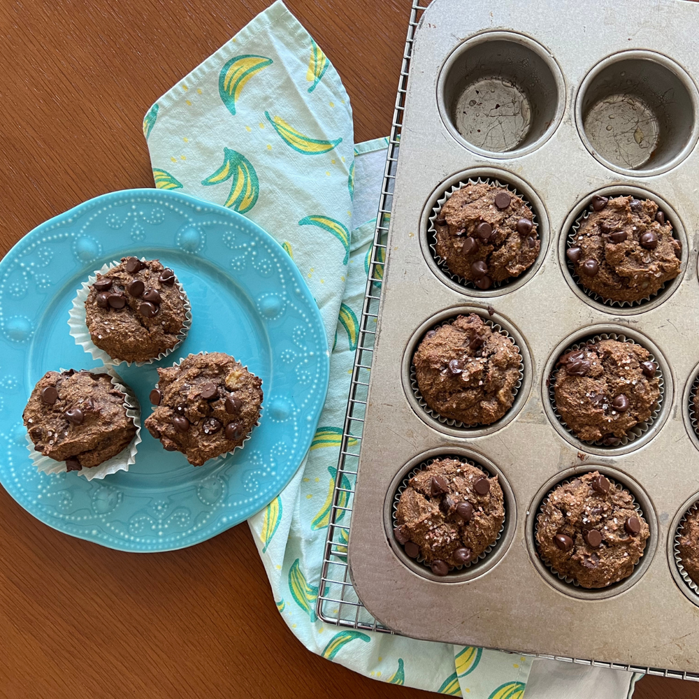 Sea Salt Dark Chocolate Barley Banana Muffins