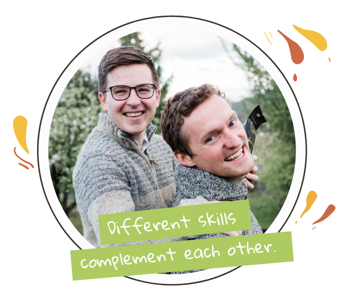 Susgrainable Founders Together with overlaying text that says different skills complement each other