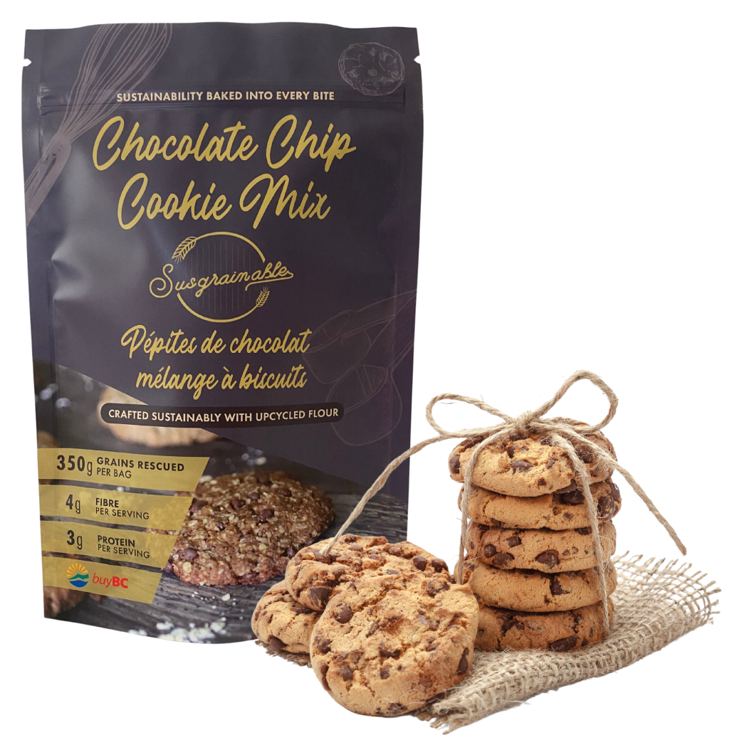 Susgrainable's Chocolate Chip Cookie Mix with a batch of baked cookies.